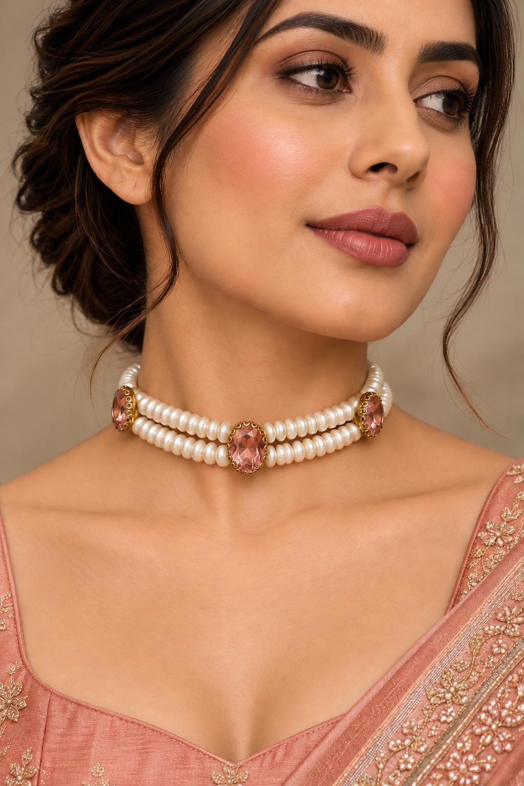 Rose Blush Triple-Stone Pearl Choker