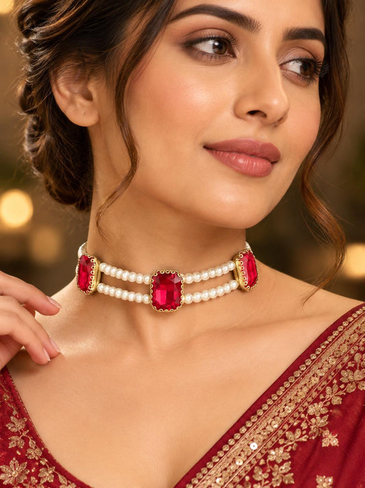 Ruby Empress Triple-Stone Pearl Choker