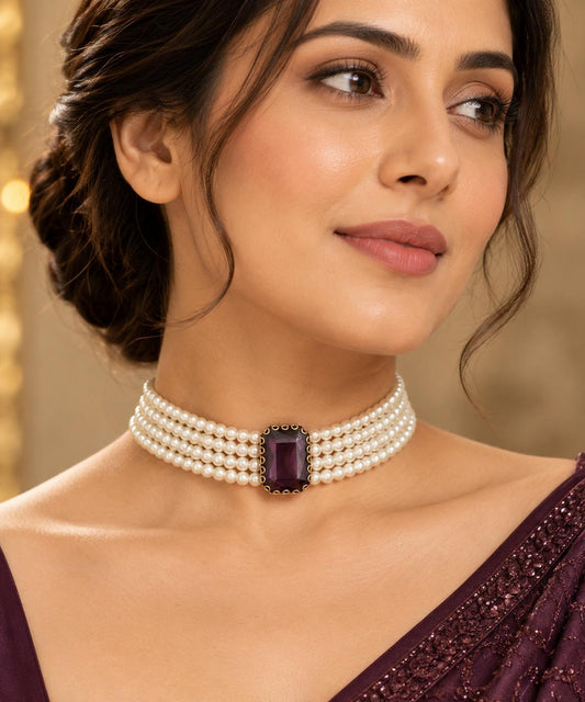 Amethyst Royale Four-Layer Pearl Choker