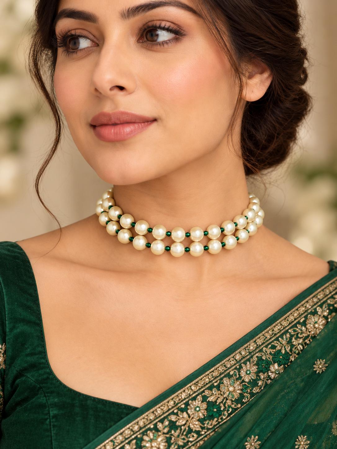 Emerald Whisper Double-Layer Pearl Choker