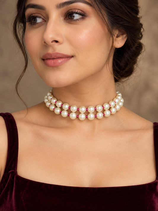 Ruby Blush Double-Layer Pearl Choker