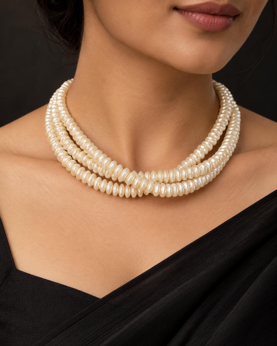Royal Cascade Triple-Layer Pearl Choker