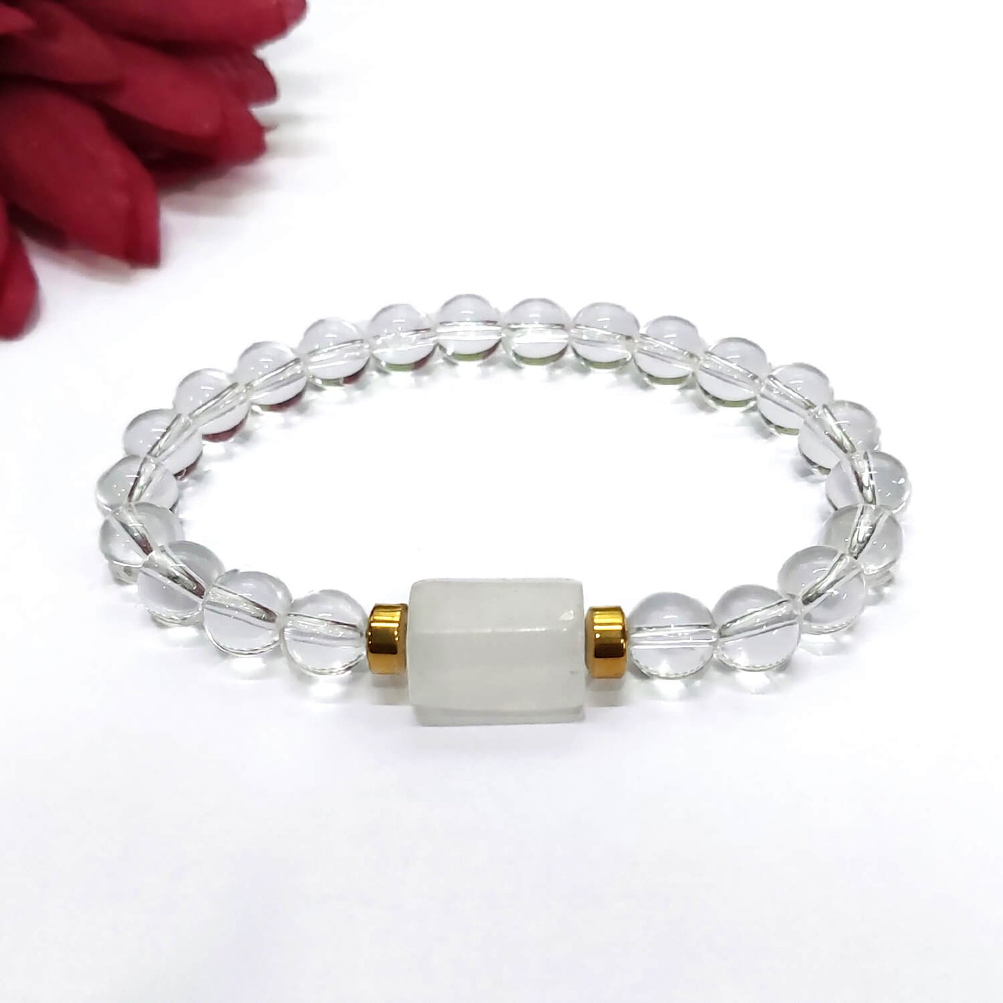 Clear Quartz Tumble Natural Stone Bracelet With Golden Hematite