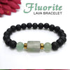 Fluorite Matte Tumble Bracelet With Lava Stone And Golden Hematite