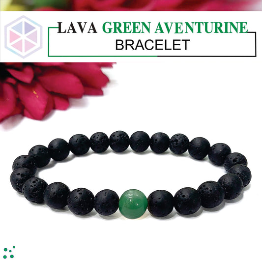 Certified Lava Natural Stone 8mm Bracelet With Green Aventurine