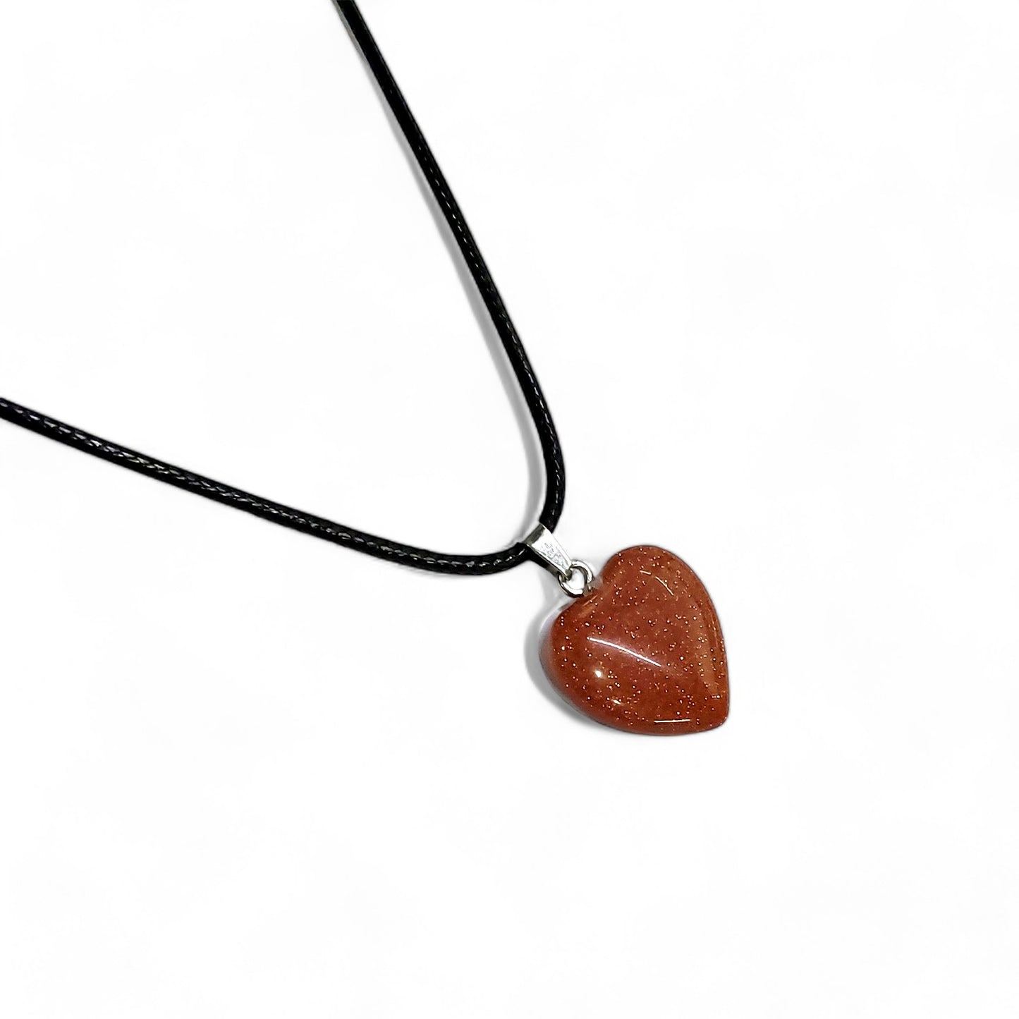 Heart Shape Stone Pendants With 17 Inches Leatherite Adjustable Chain