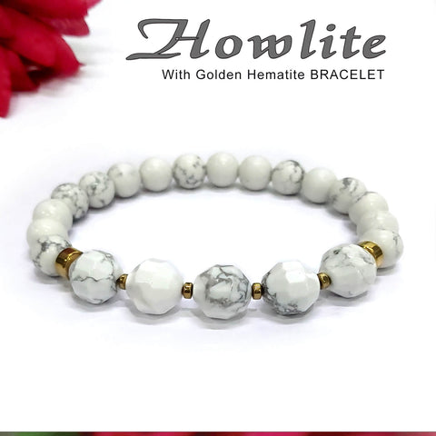 Diamond Cut Howlite With Golden Hematite Natural Stone Bracelet