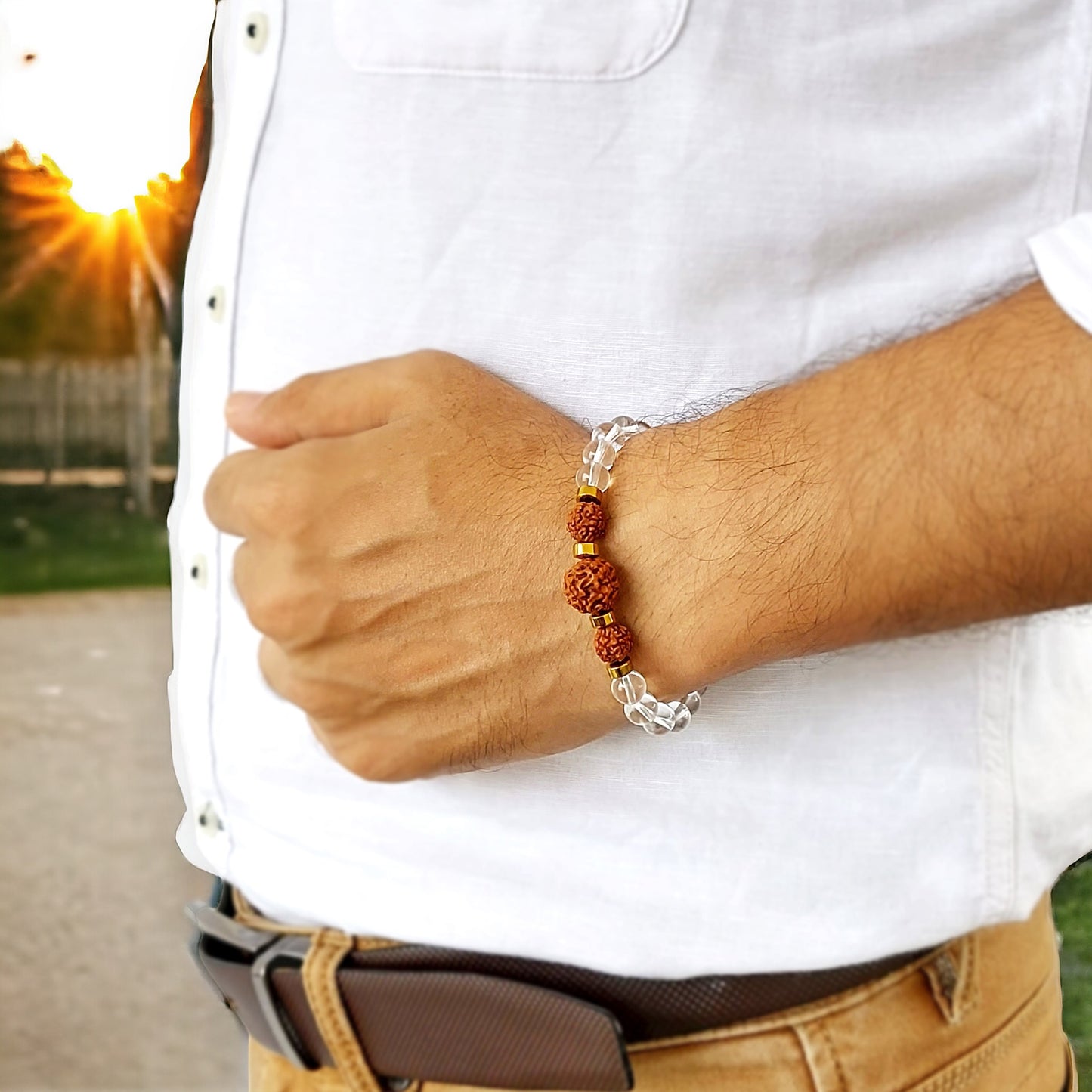 Certified Rudraksha And Clear Quartz Bracelet