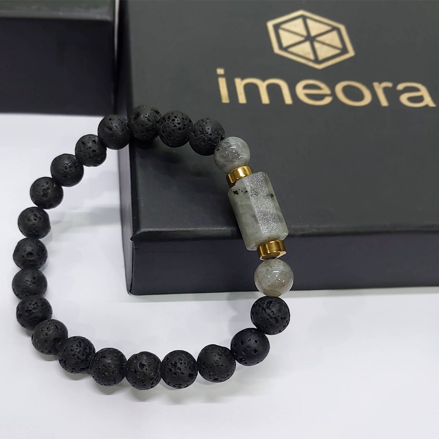 Premium Labradorite Matte Tumble Bracelet With Lava Stone And Golden Hematite