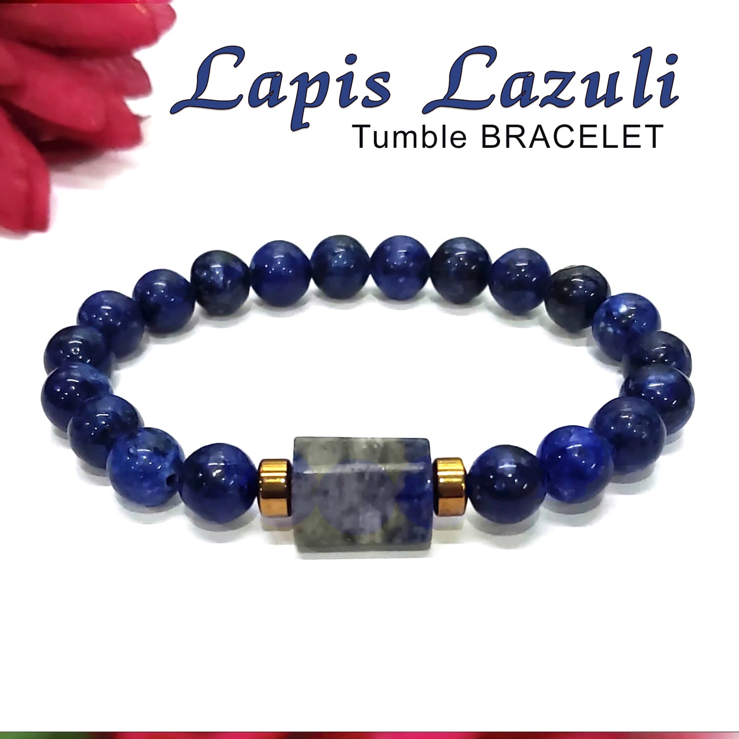 Lapis Lazuli Matte Tumble Natural Stone Bracelet With Golden Hematite