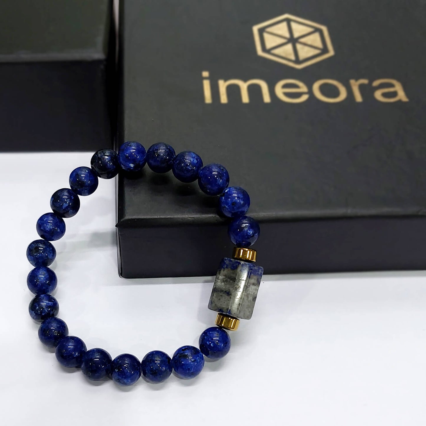 Lapis Lazuli Matte Tumble Natural Stone Bracelet With Golden Hematite