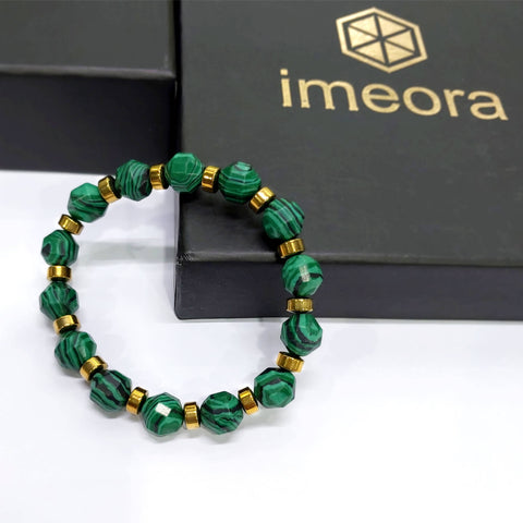Diamond Cut Malachite Jade With Golden Hematite Natural Stone Bracelet