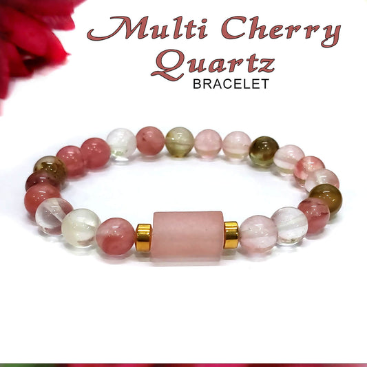 Multi Cherry Quartz Matte Tumble Bracelet With Golden Hematite