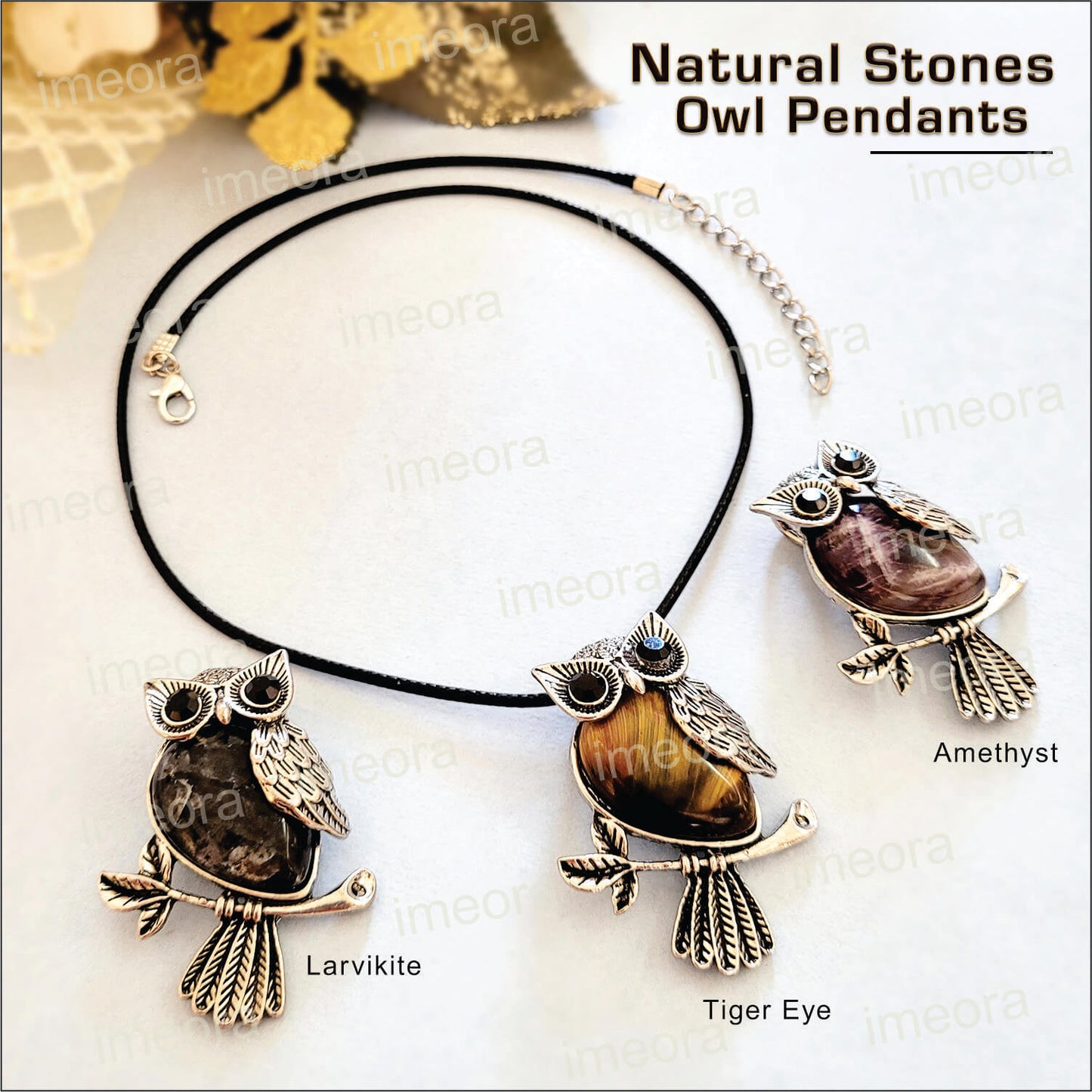 Feng Shui Owl Pendants With 17 Inches Leatherite Adjustable Chain