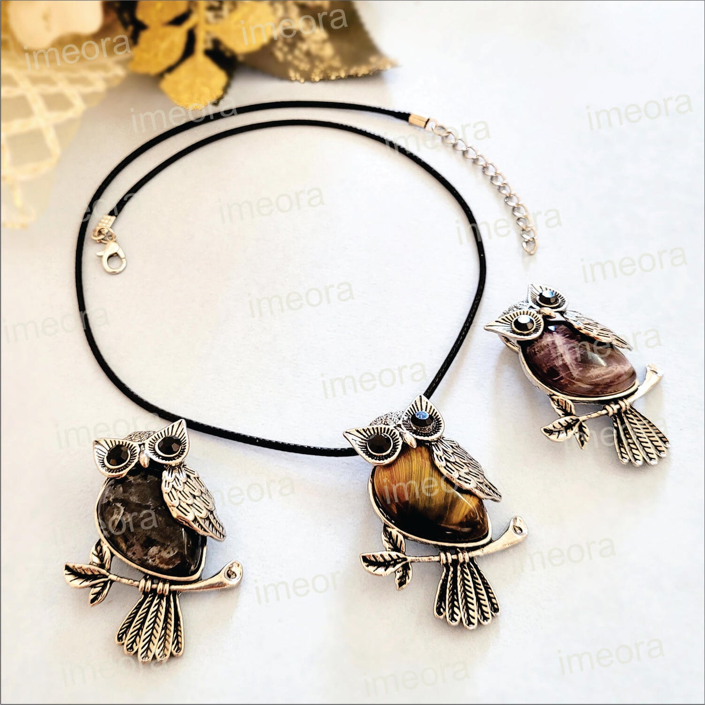 Feng Shui Owl Pendants With 17 Inches Leatherite Adjustable Chain