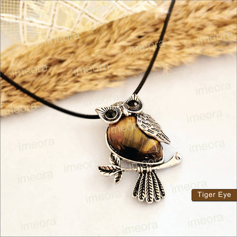 Feng Shui Owl Pendants With 17 Inches Leatherite Adjustable Chain
