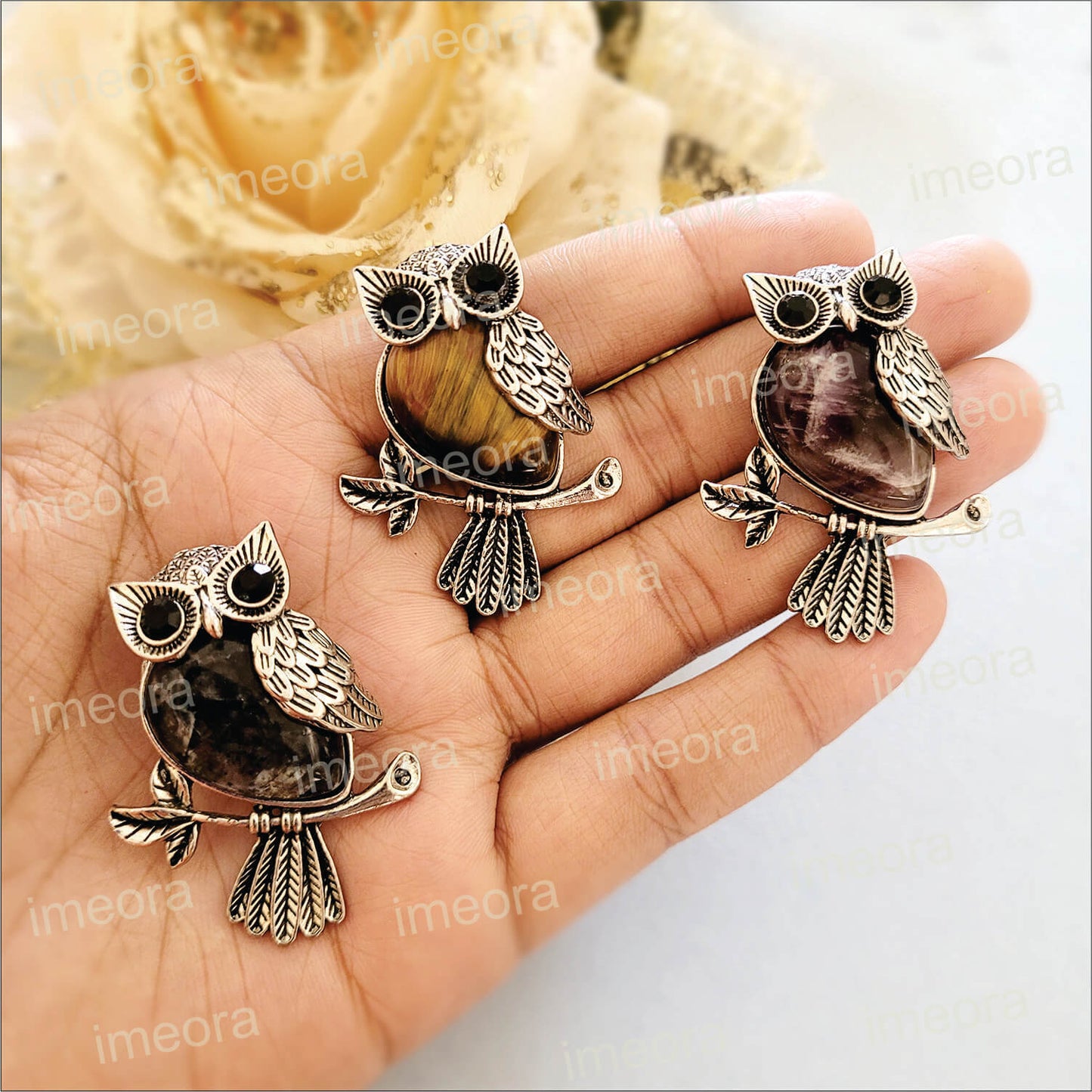 Feng Shui Owl Pendants With 17 Inches Leatherite Adjustable Chain