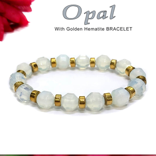 Diamond Cut Opal With Golden Hematite Natural Stone Bracelet