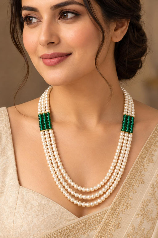 Emerald Grace Triple-Layer Pearl Necklace