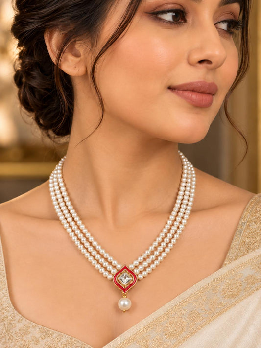 Ruby Kundan Pearl Pendant Necklace