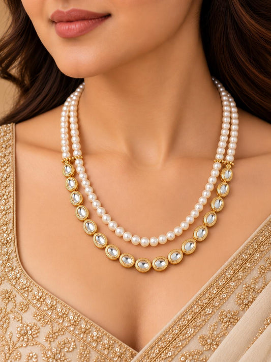 Kundan Royale Double-Layer Pearl Necklace