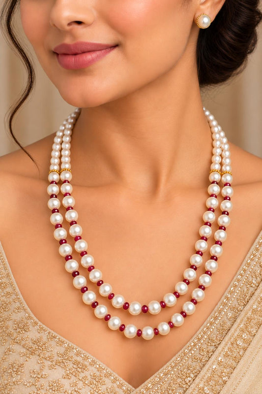 Ruby Dew Double-Layer Pearl Necklace