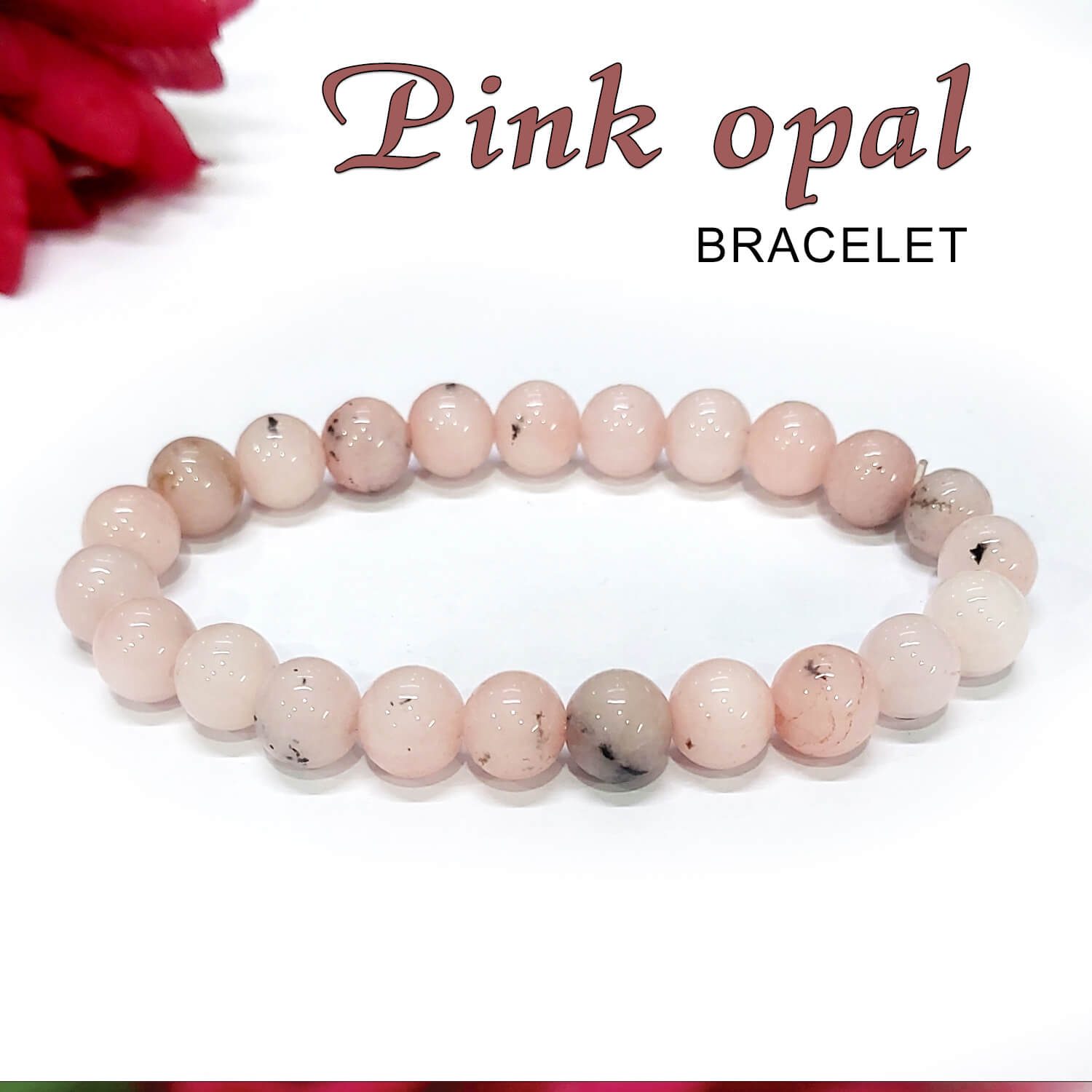 Pink Opal Bracelet for Love and Passion 8 mm Beads Bracelet Round Shap