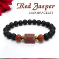 Red Jasper Tumble Bracelet With Lava Stone And Golden Hematite