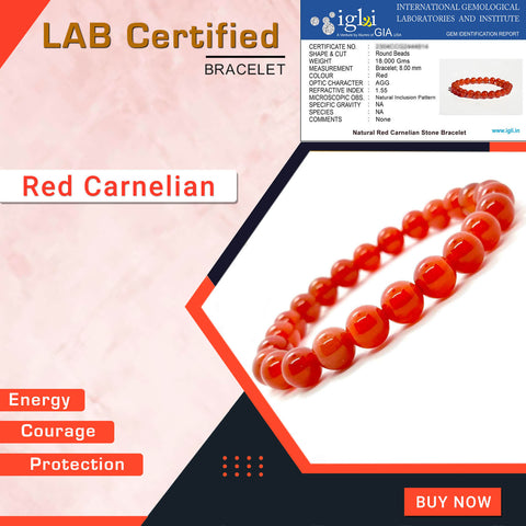 Certified Red Carnelian 8mm Natural Stone Bracelet