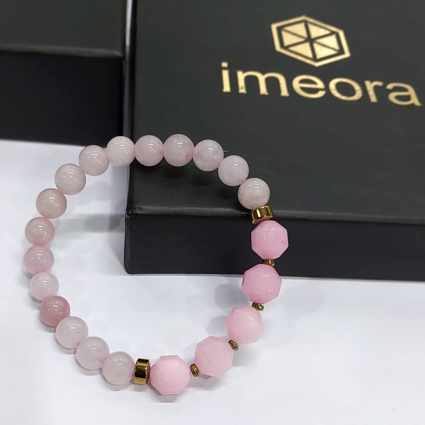 Diamond Cut Rose Quartz With Golden Hematite Natural Stone Bracelet