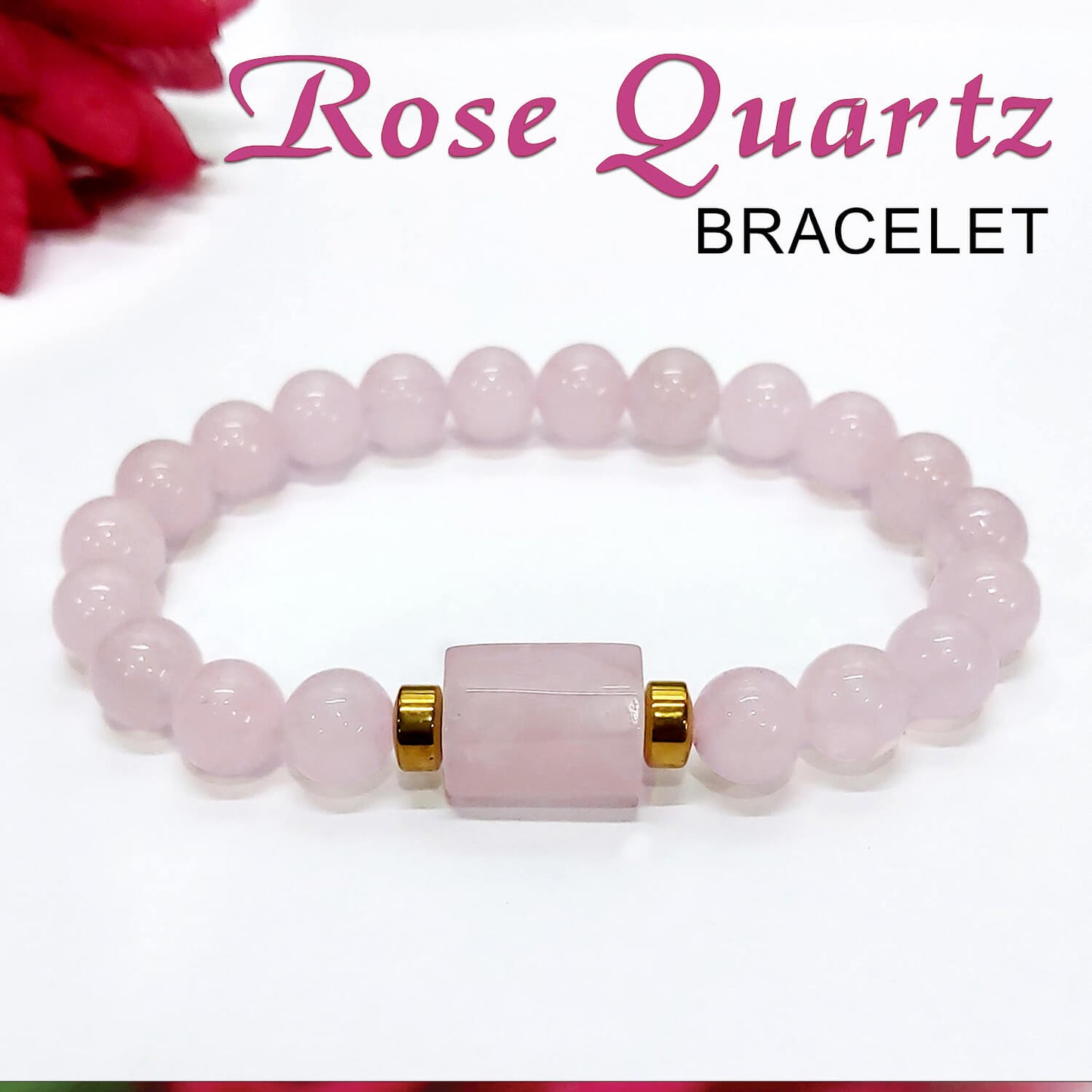 Rose Quartz Matte Tumble Natural Stone Bracelet With Golden Hematite