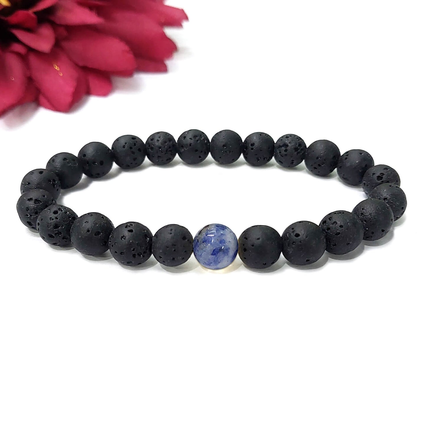 Certified Lava Natural Stone 8mm Bracelet With Sodalite