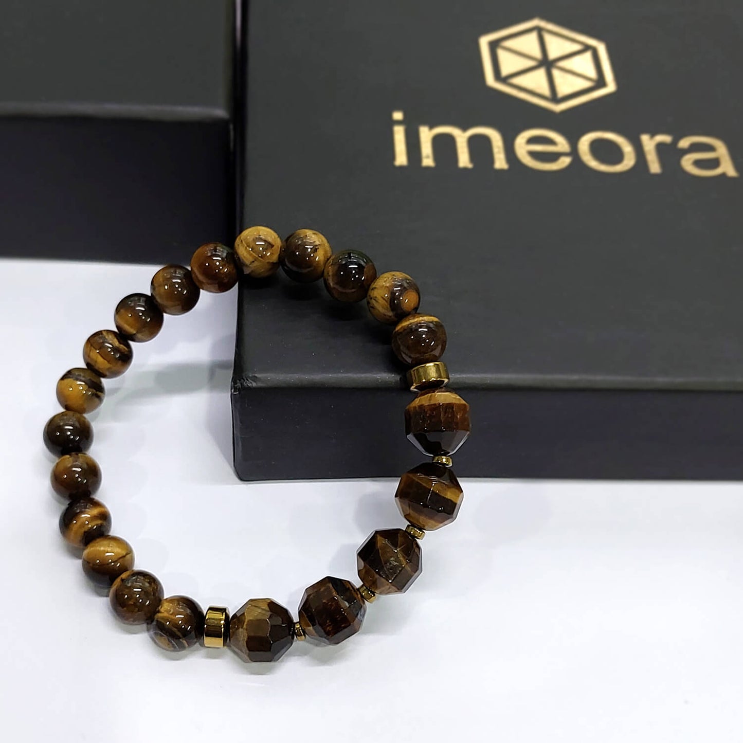 Diamond Cut Tiger Eye With Golden Hematite Natural Stone Bracelet