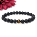 Certified Lava Natural Stone 8mm Bracelet With Tiger Eye