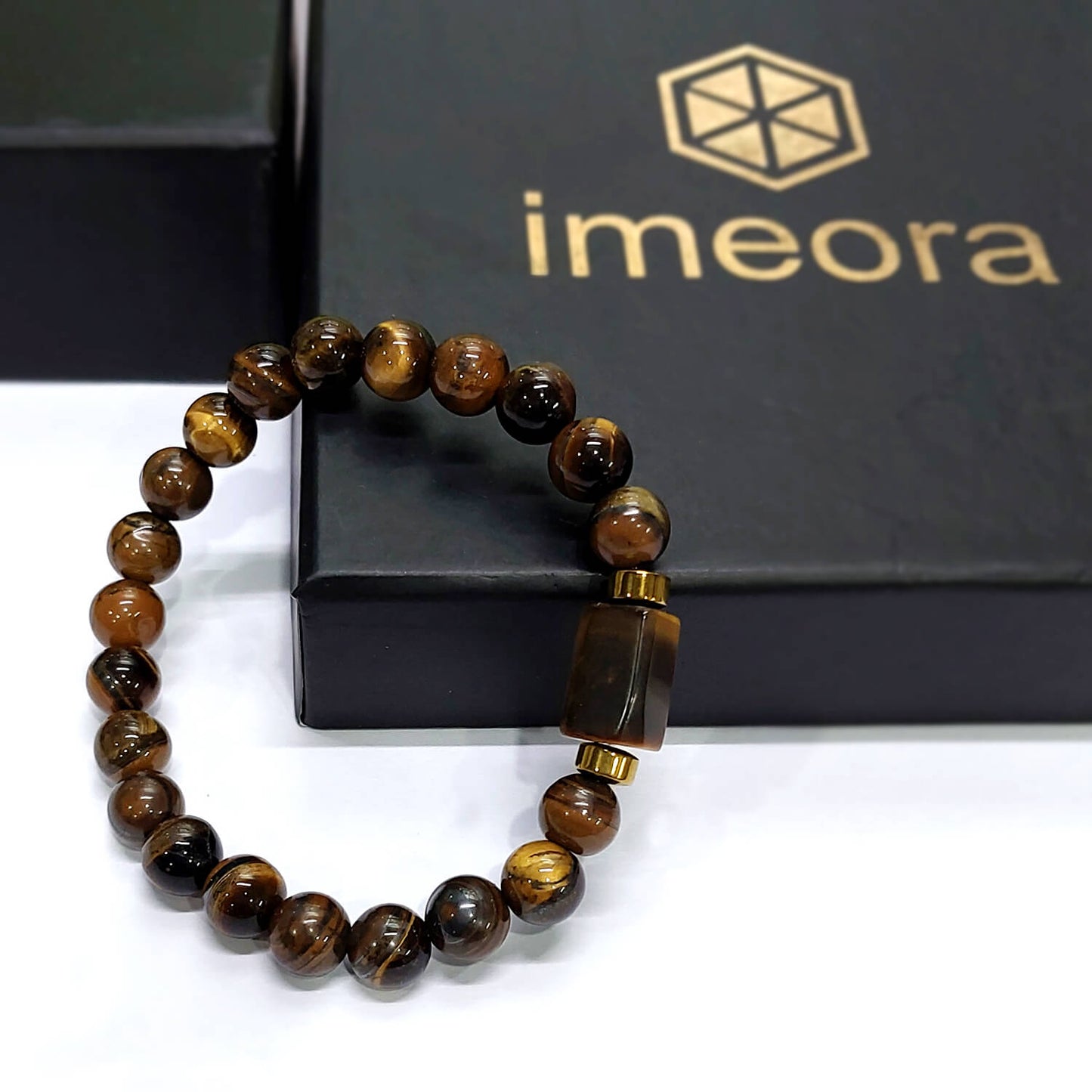 Tiger Eye Matte Tumble Natural Stone Bracelet With Golden Hematite