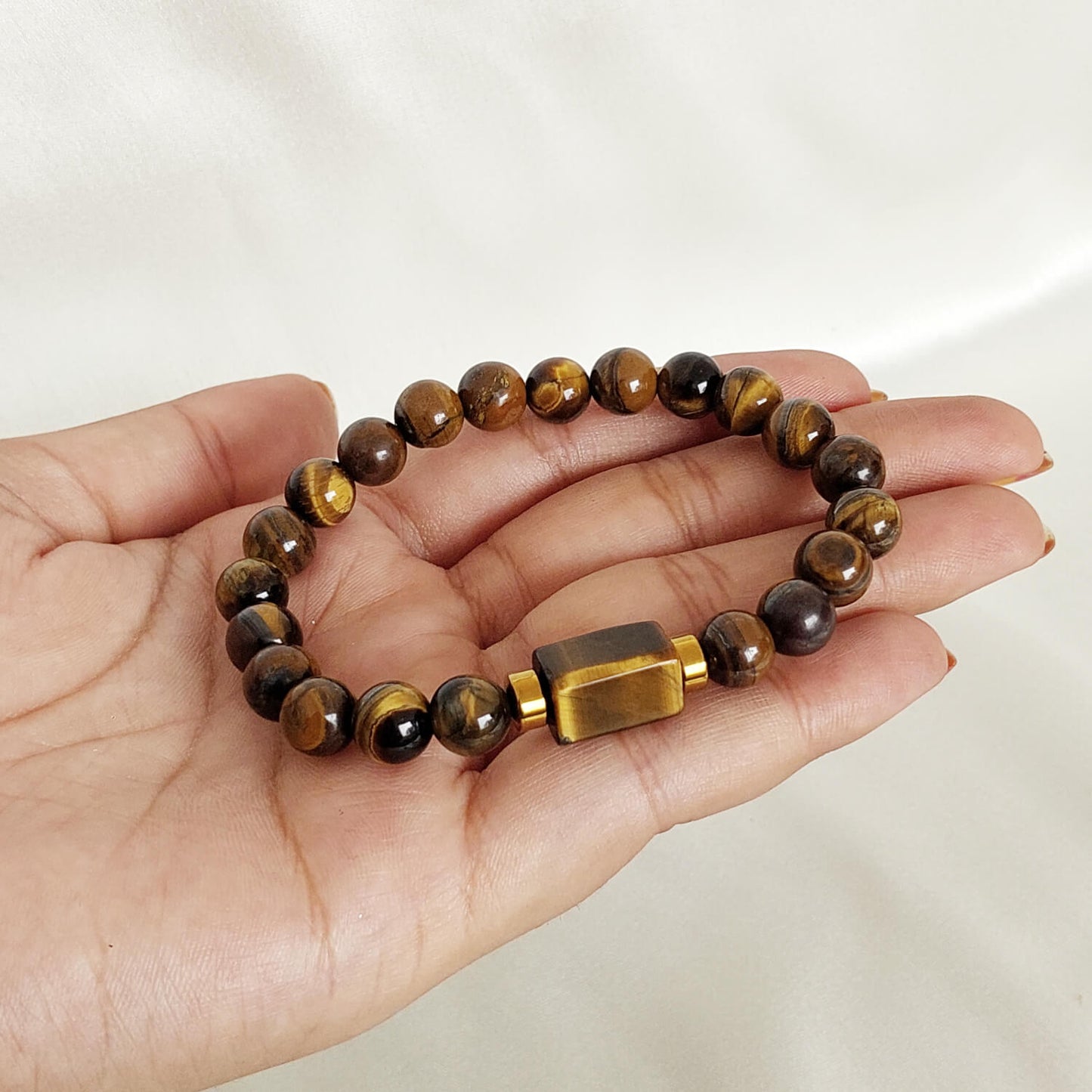 Tiger Eye Matte Tumble Natural Stone Bracelet With Golden Hematite