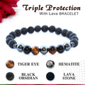 Certified Triple Protection 8mm Bracelet With Lava Stone