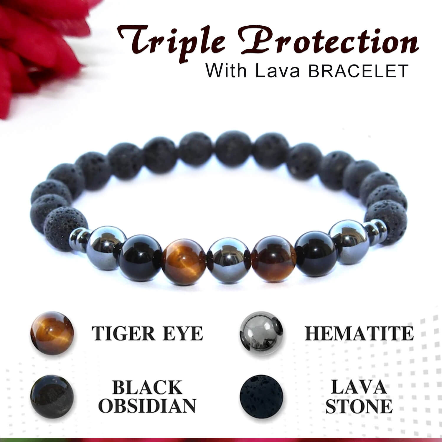 Certified Triple Protection 8mm Bracelet With Lava Stone– Imeora