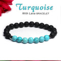 Certified Turquoise 8mm Natural Stone Bracelet With Lava Stone