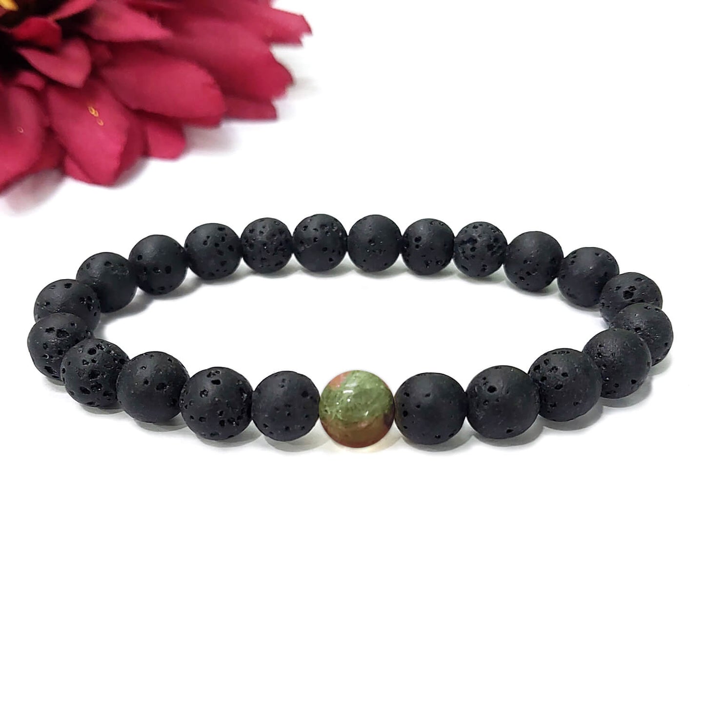 Certified Lava Natural Stone 8mm Bracelet With Unakite