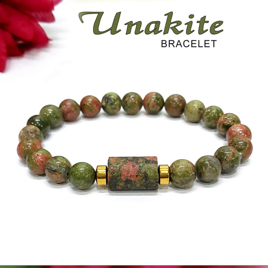 Unakite Matte Tumble Bracelet With Golden Hematite