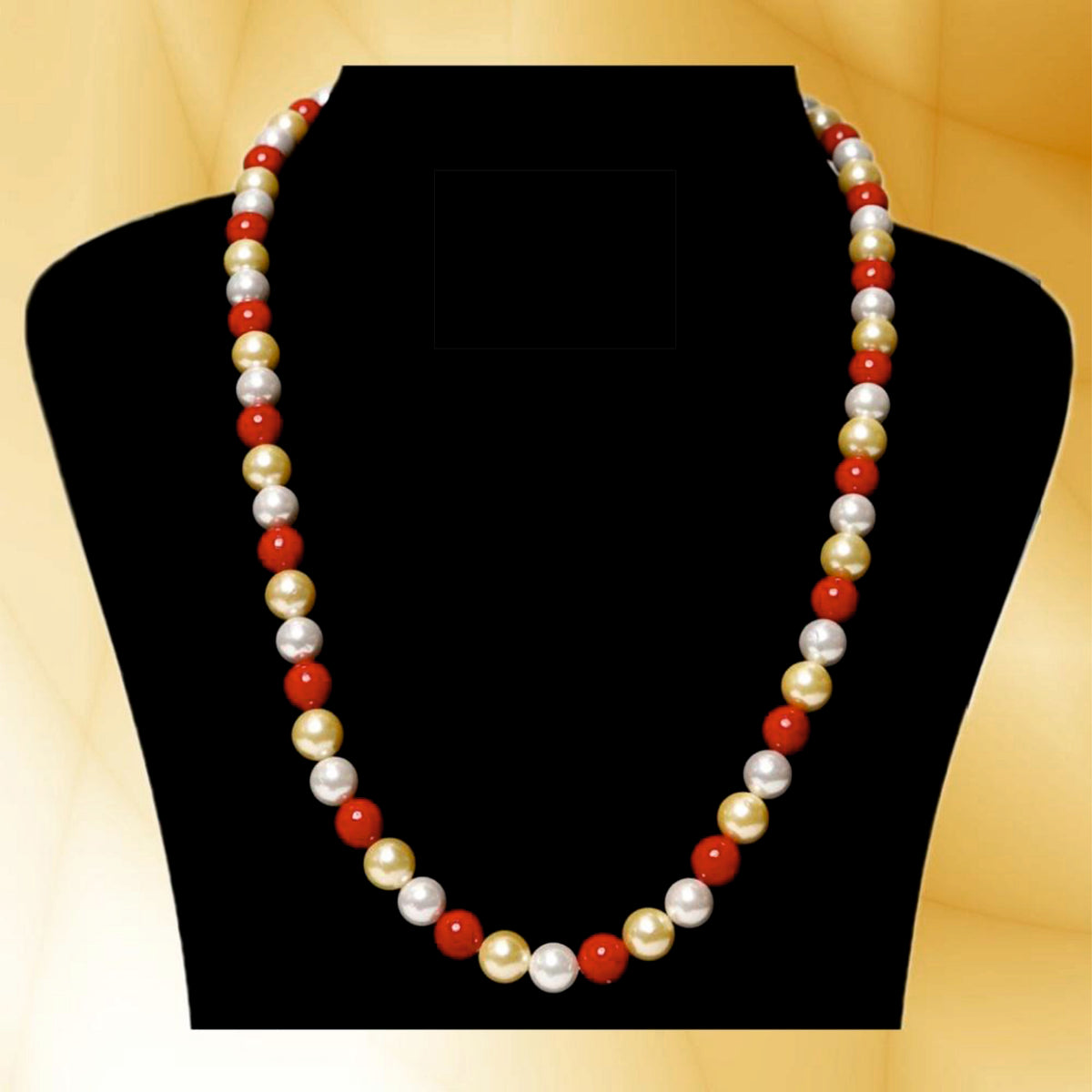 Imeora White Reddish Pink 8mm Double Line Shell Pearl Necklace With 10