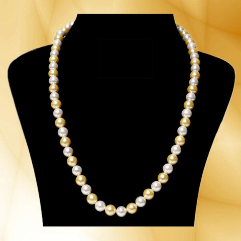 Imeora White Golden 8mm Shell Pearl Necklace
