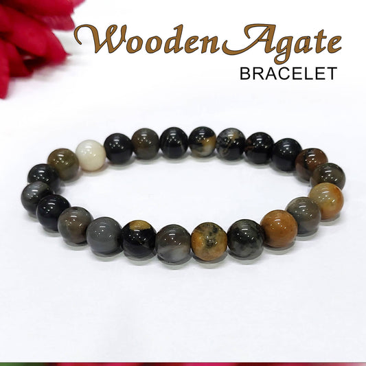 Certified Wooden Agate 8mm Natural Stone Bracelet