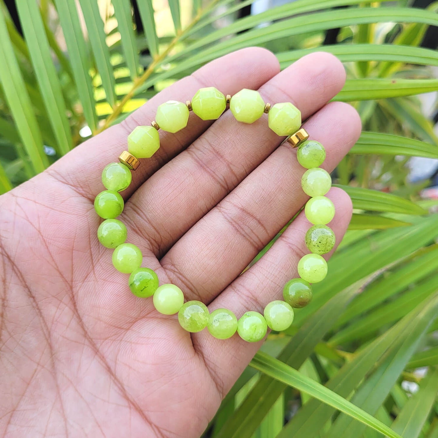 Diamond Cut African Serpentine With Golden Hematite Natural Stone Bracelet