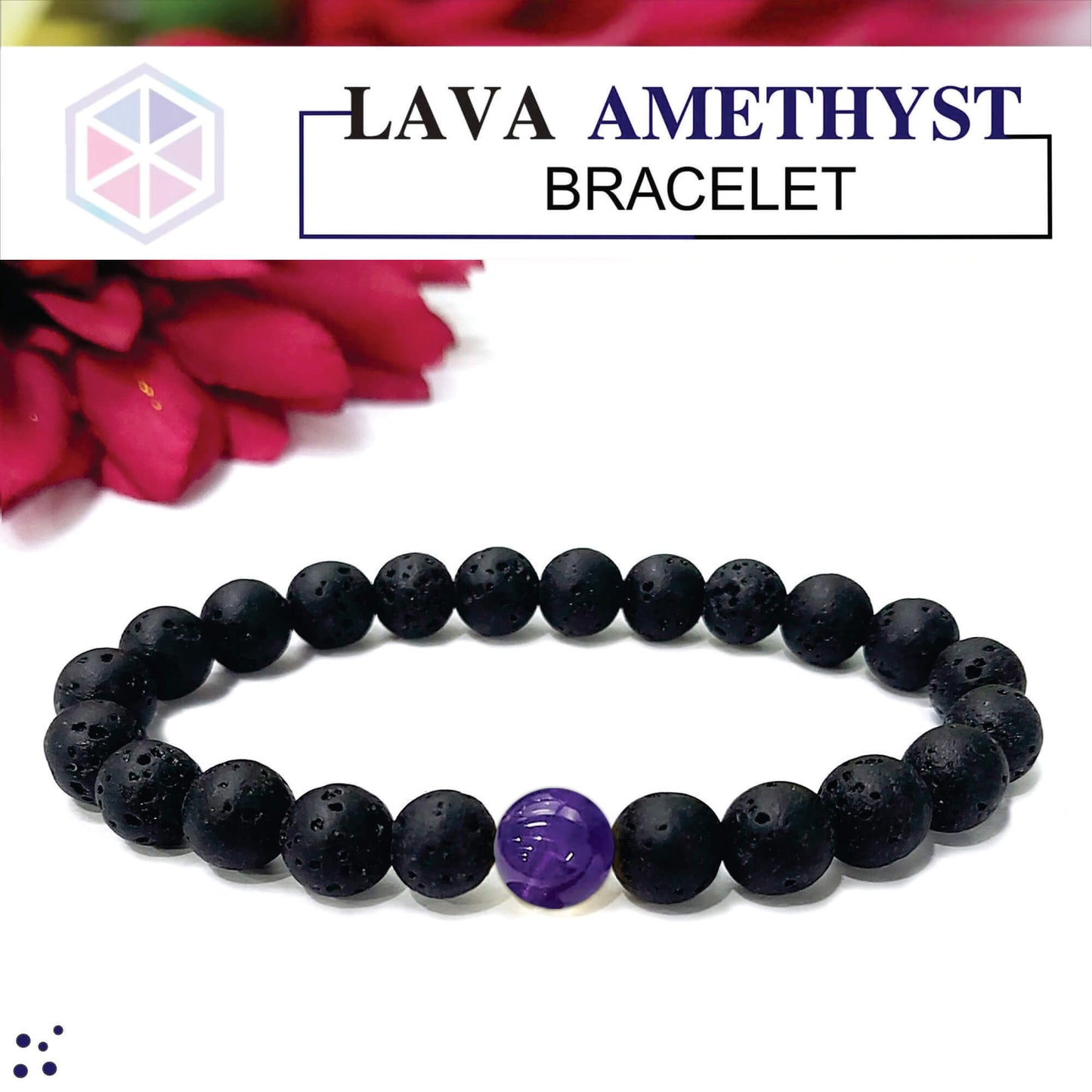 Certified Lava Natural Stone 8mm Bracelet With Amethyst