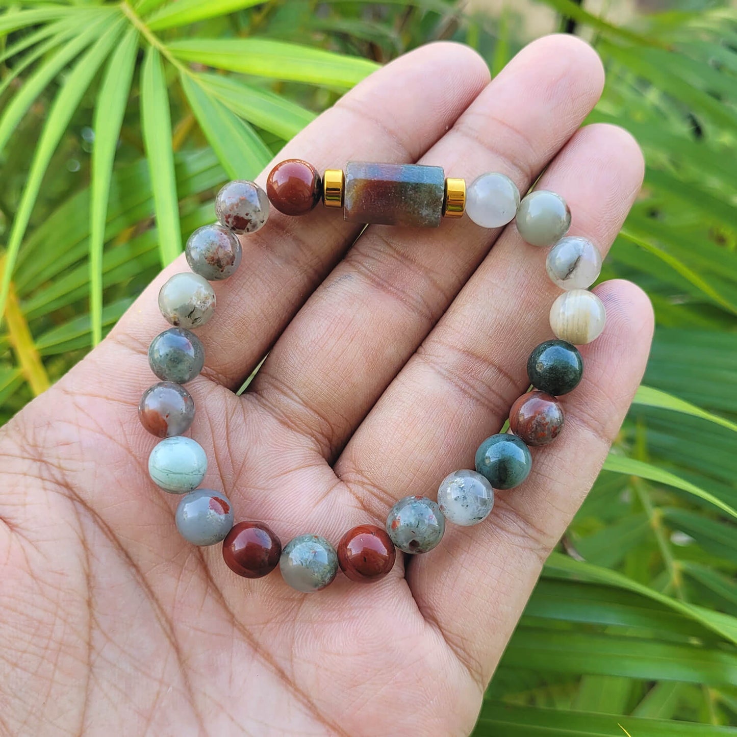 African Bloodstone Matte Tumble Bracelet With Golden Hematite