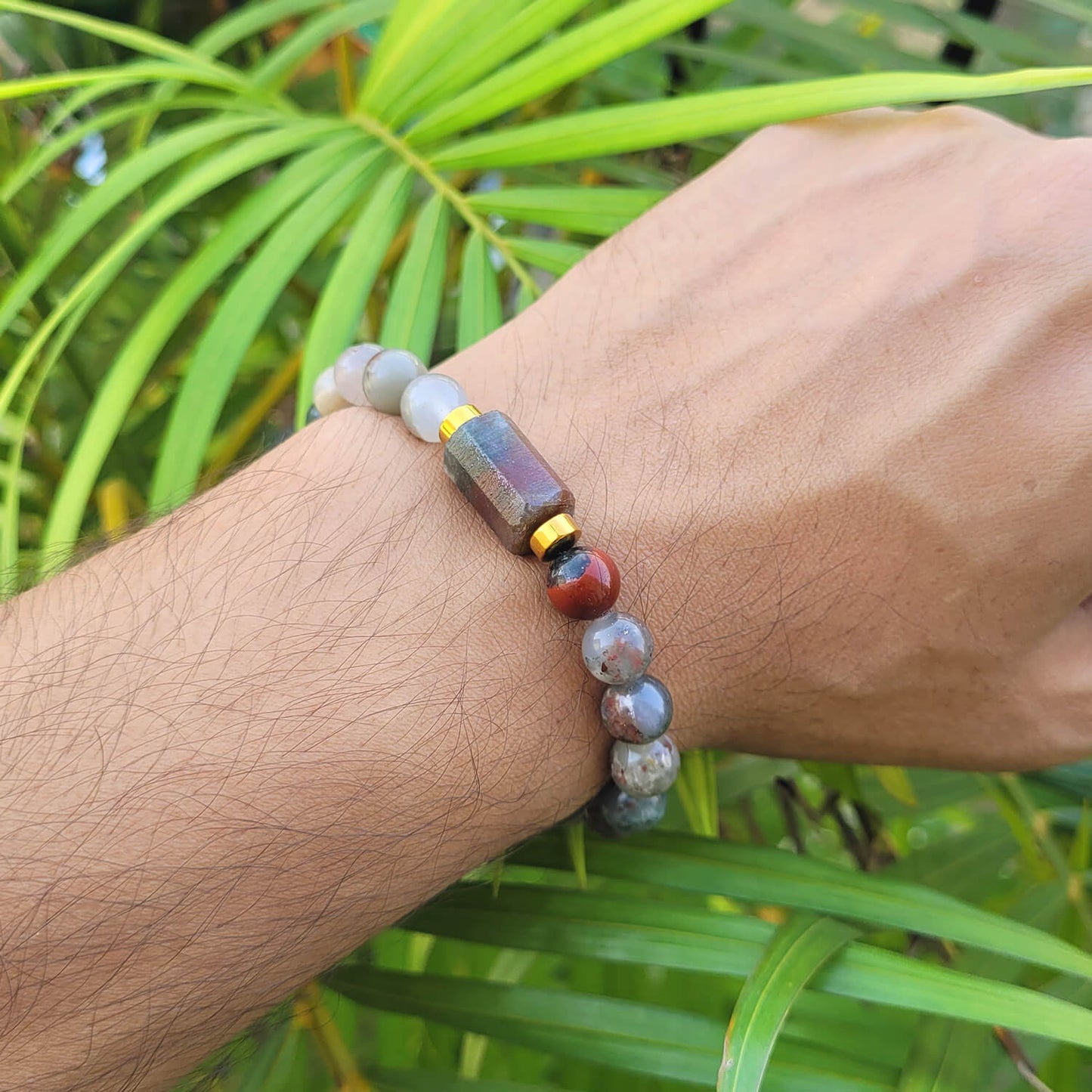 African Bloodstone Matte Tumble Bracelet With Golden Hematite