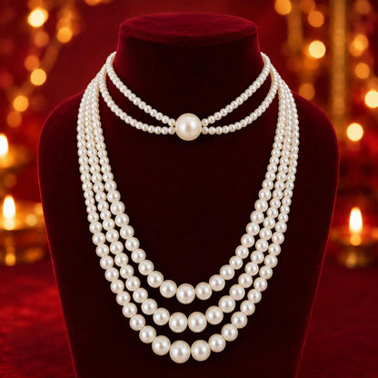 Classic Layered Necklace Set With Choker Adjustable Length