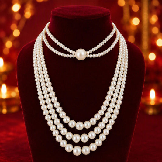 Classic Layered Necklace Set With Choker Adjustable Length